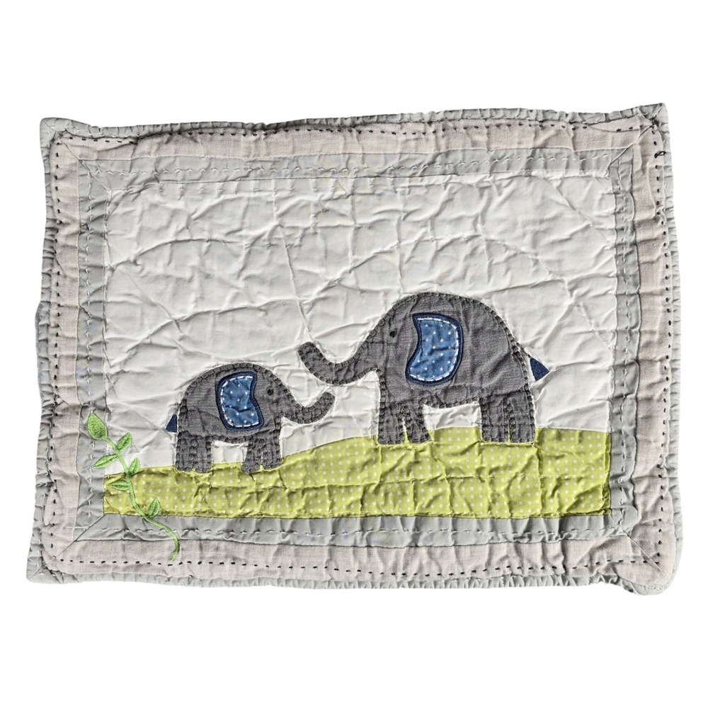 Pottery Barn Kids Jungle Elephant Quilted Pillow Cover Blue‎ Gingham Nursery